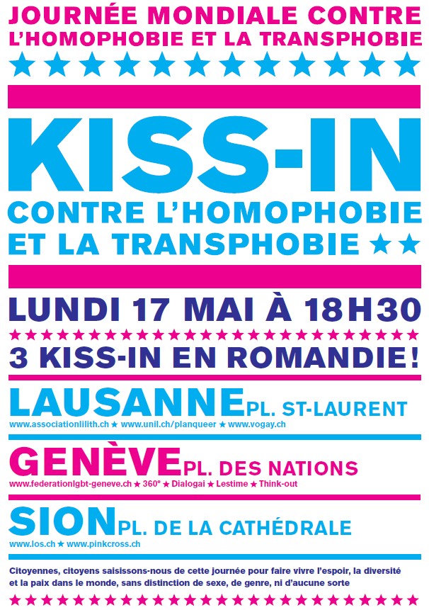 Journée mondiale contre l'homophobie et la transphobie - 17 mai 2010 - 3 kiss in en Romandie
