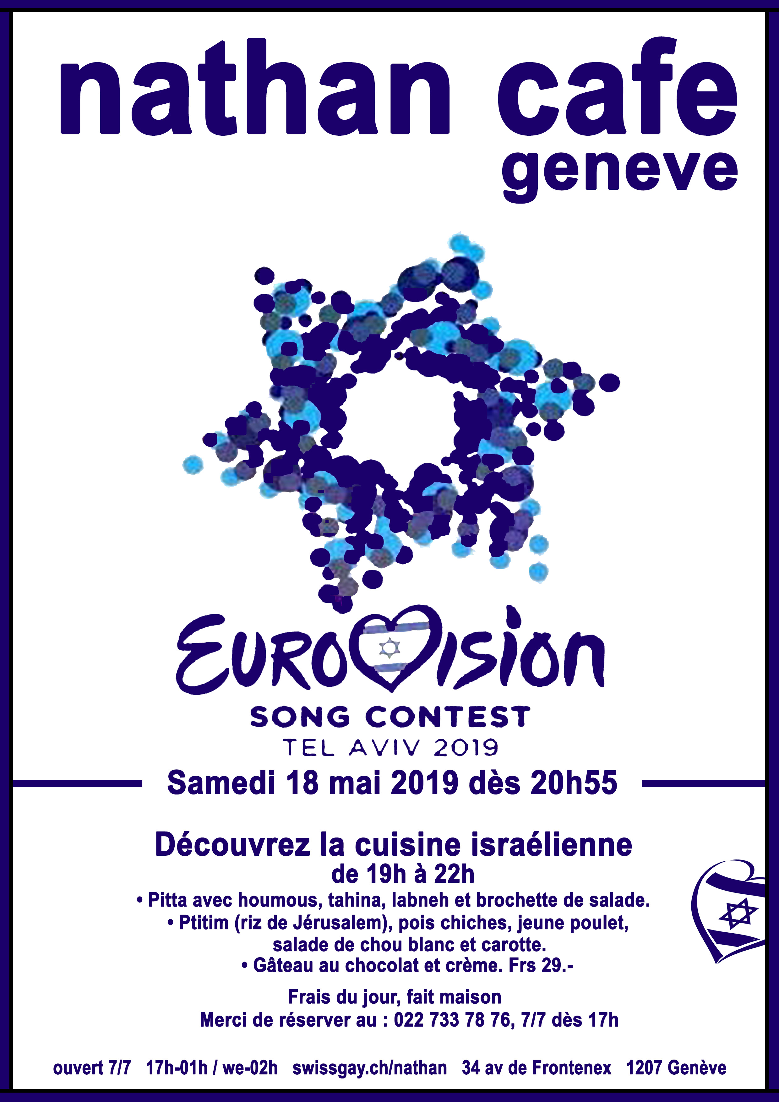 Nathan Caf Genve - 18 mai 2019 : Eurovision 2019 et repas isralien